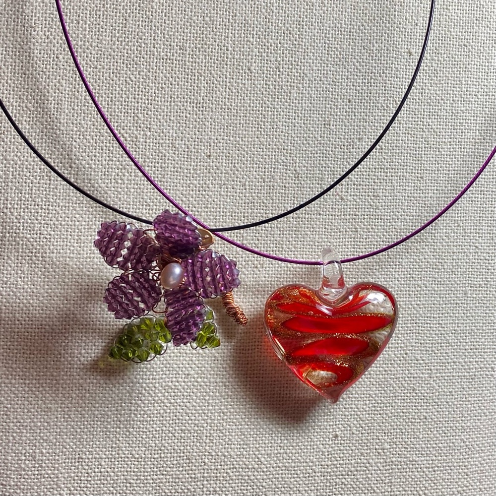 Heart and Flower Pendants on Neck wires.